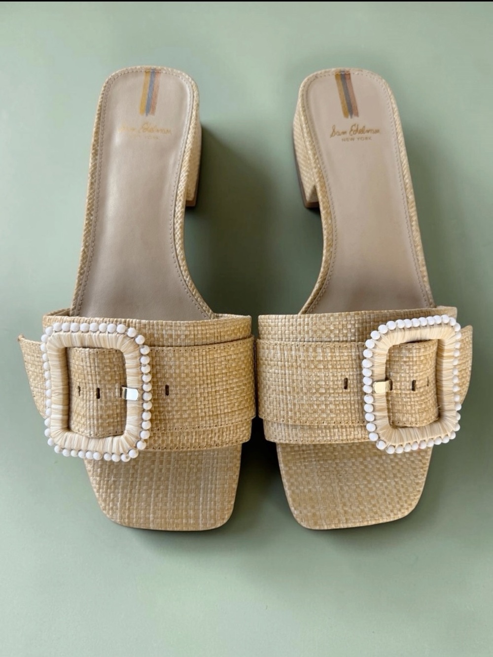 Sam Edelman Raffia Deacon Buckle Slide Sandals - Size 8.5